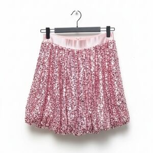 ♥️ Sequin Mini Skirt Pink Bubble Hem Party Valentines Large Date Night Going Out